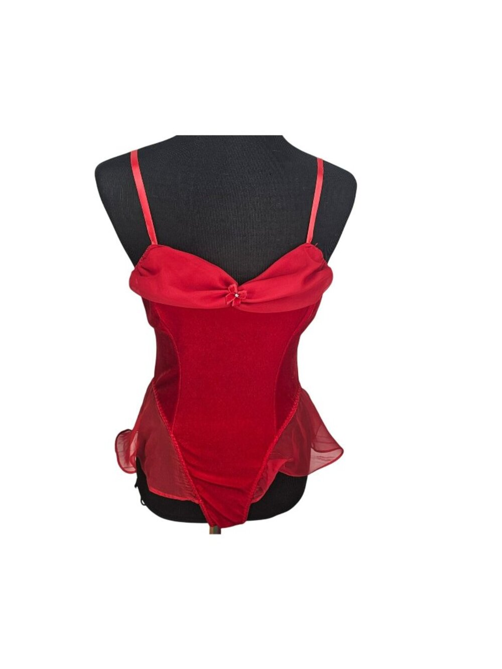 Red Je Tadore Small Sheer Mesh Velvet Teddy Adjustable Strap Y2K Fairy Bodysuit